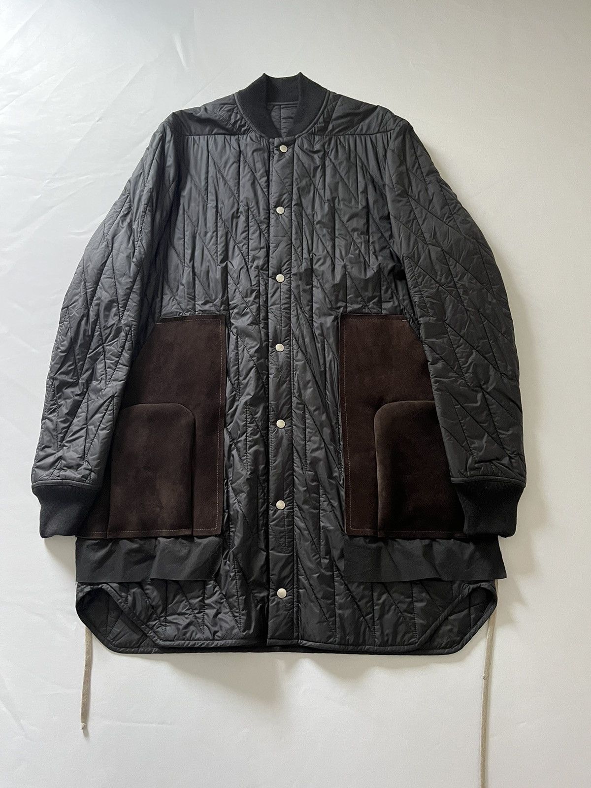 image of Rick Owens Aw19 Larry Suede Quilted Liner in Black, Men's (Size Large)
