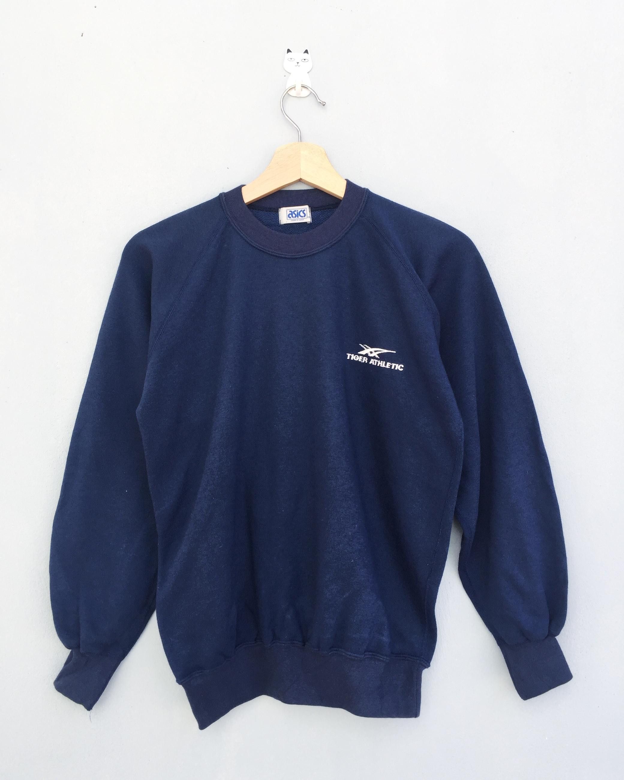 image of 90's Asics Tiger Athletic Sweatshirts in Blue, Men's (Size Medium)