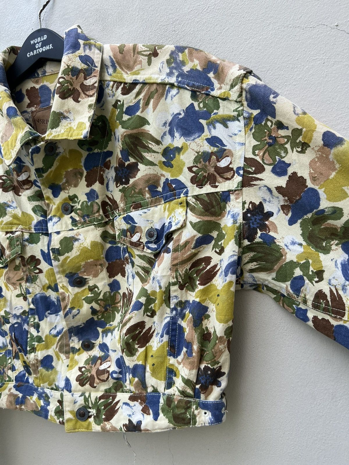 45rpm Vintage 90s 45rpm Japan Flowers Art Cropped Trucker Jacket Size US M / EU 48-50 / 2 - 8 Thumbnail