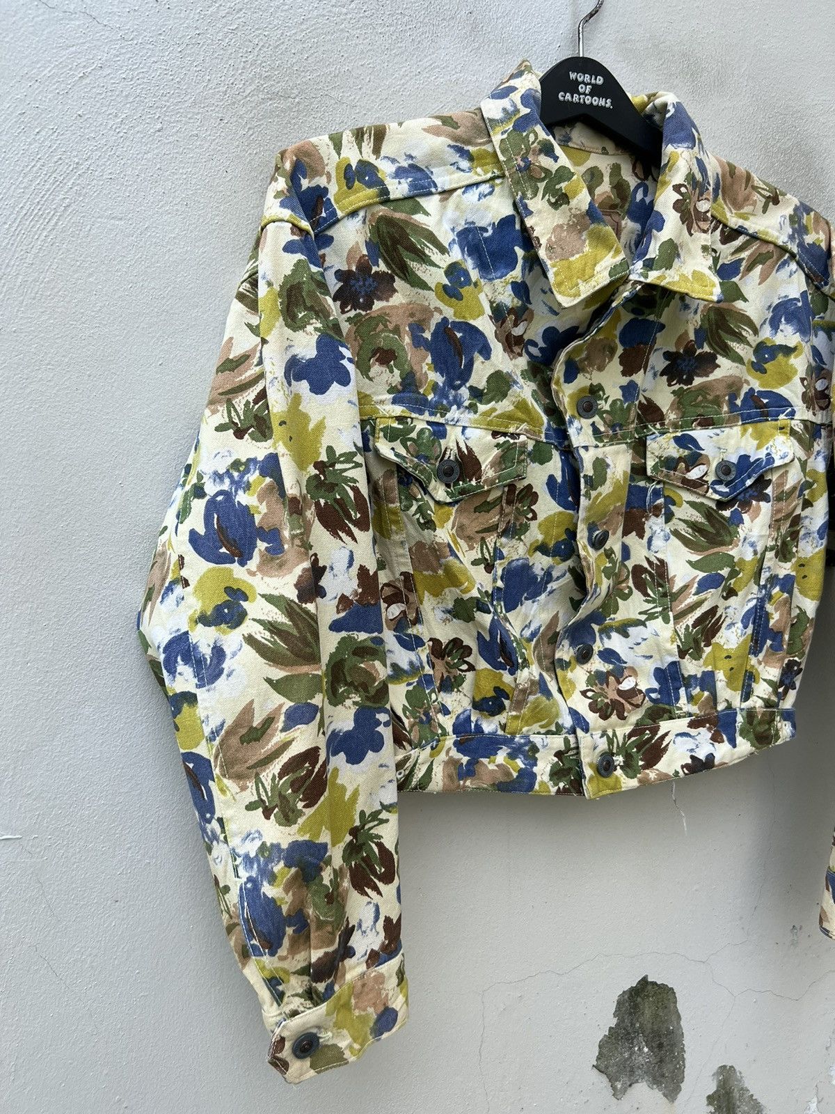 45rpm Vintage 90s 45rpm Japan Flowers Art Cropped Trucker Jacket Size US M / EU 48-50 / 2 - 10 Thumbnail