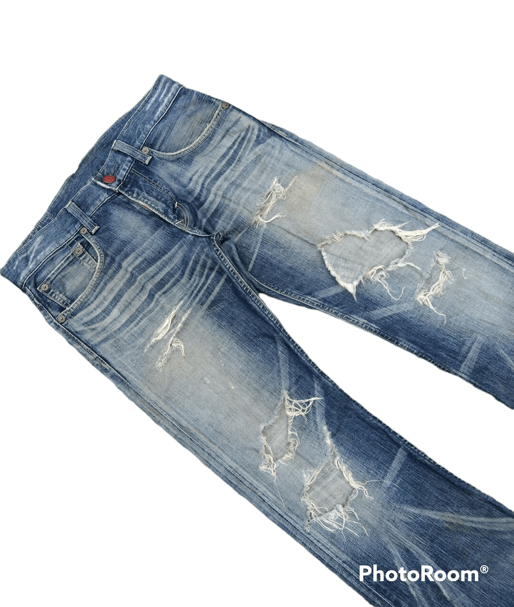 Japanese Brand FLARED DiSTRESSED RIPED BLUE TRIP DENIM PANTS Size US 31 - 3 Thumbnail