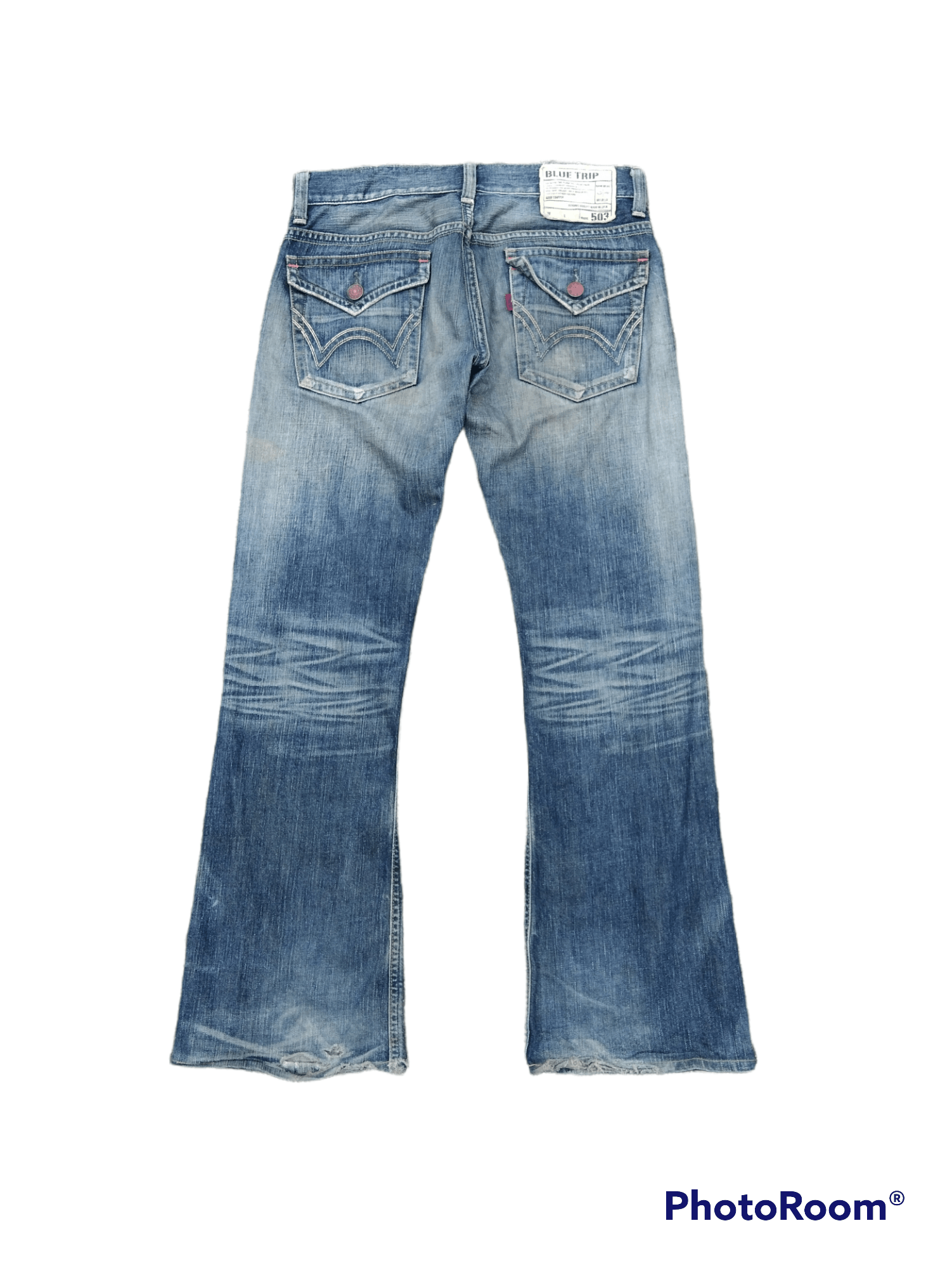 Japanese Brand FLARED DiSTRESSED RIPED BLUE TRIP DENIM PANTS Size US 31 - 2 Thumbnail