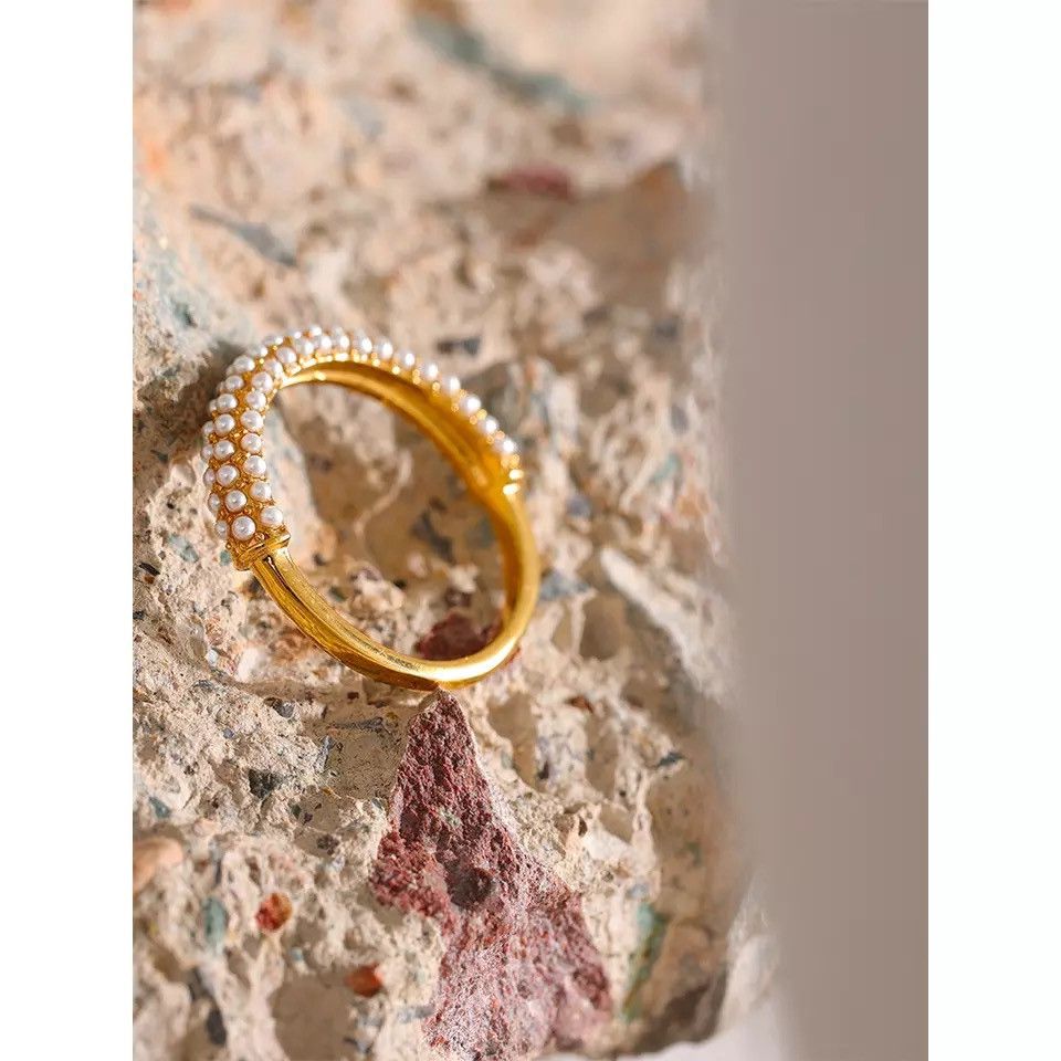 Jewelry Elegant Imitation Pearls Stainless Steel Charm Chic Ring Size ONE SIZE - 3 Thumbnail