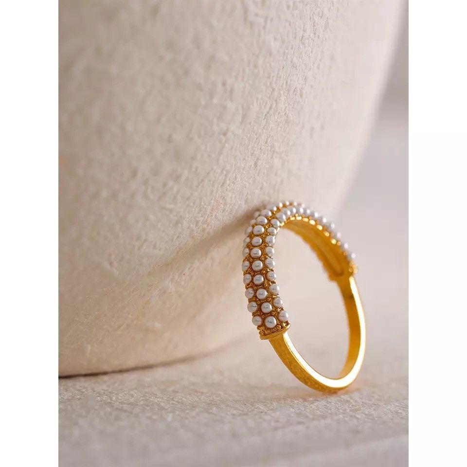 Jewelry Elegant Imitation Pearls Stainless Steel Charm Chic Ring Size ONE SIZE - 2 Thumbnail