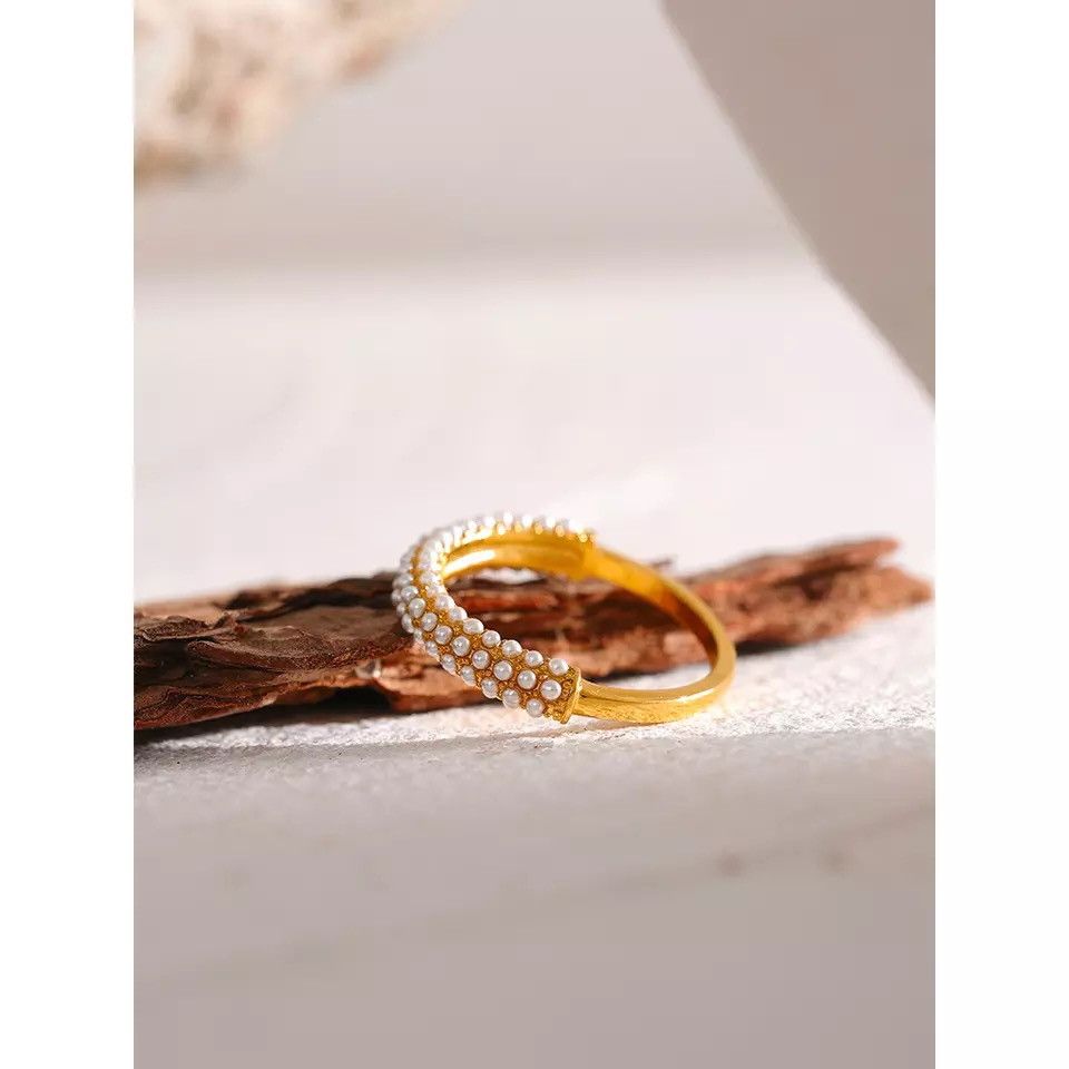 Jewelry Elegant Imitation Pearls Stainless Steel Charm Chic Ring Size ONE SIZE - 4 Thumbnail