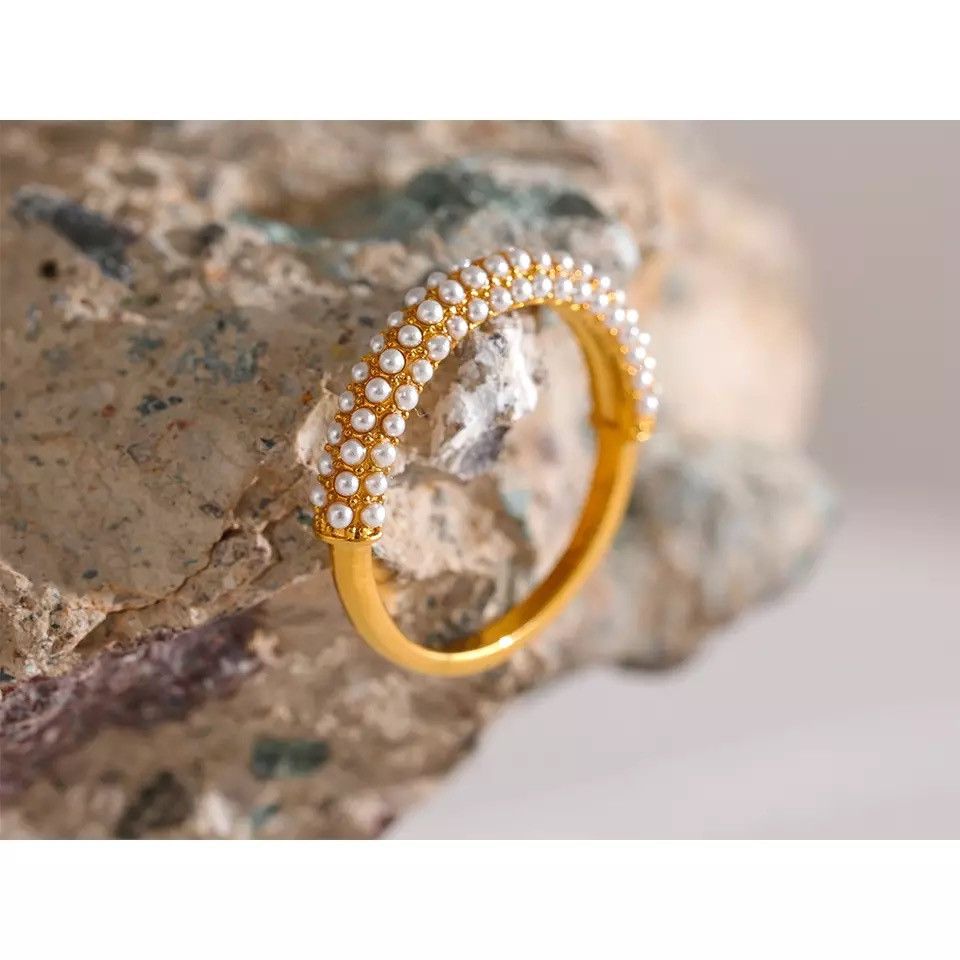 Jewelry Elegant Imitation Pearls Stainless Steel Charm Chic Ring Size ONE SIZE - 1 Thumbnail