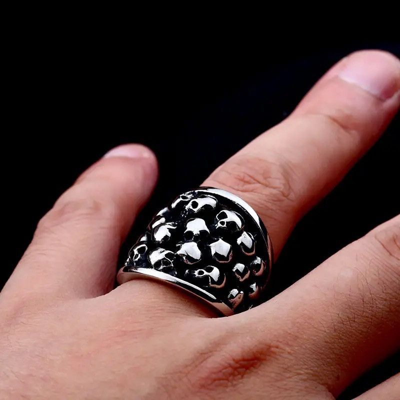 Jewelry Stainless Steel Skeleton Skull Ring in Silver, Men's