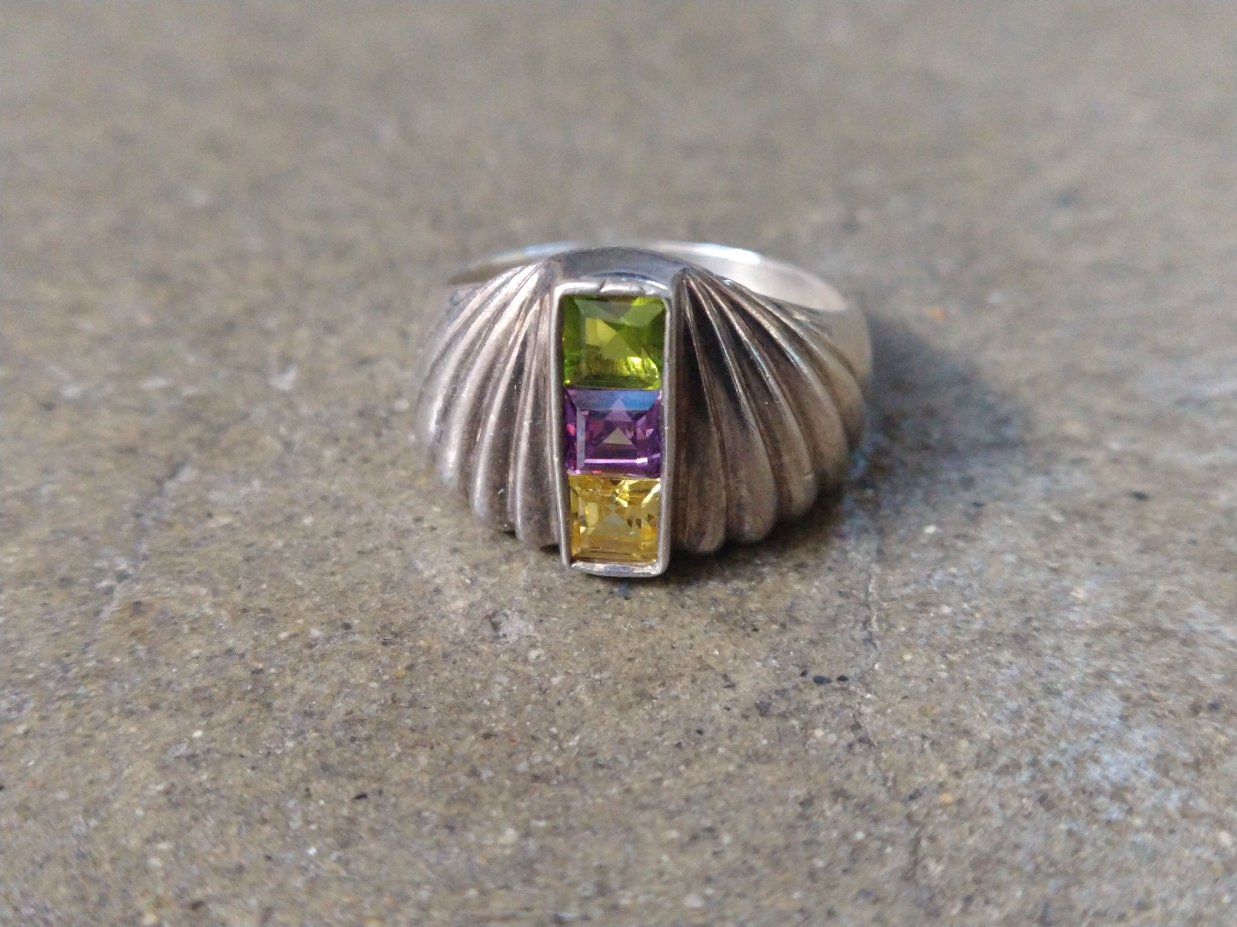 Other Sterling Silver Ring 8.25 Peridot Amethyst Modern Abstract Size ONE SIZE - 3 Thumbnail