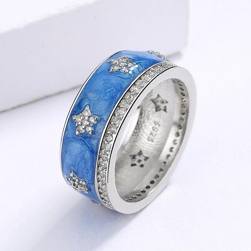 Jewelry Creative Blue Star Zircon Enamel Sparkling CZ Ring Size ONE SIZE - 2 Thumbnail