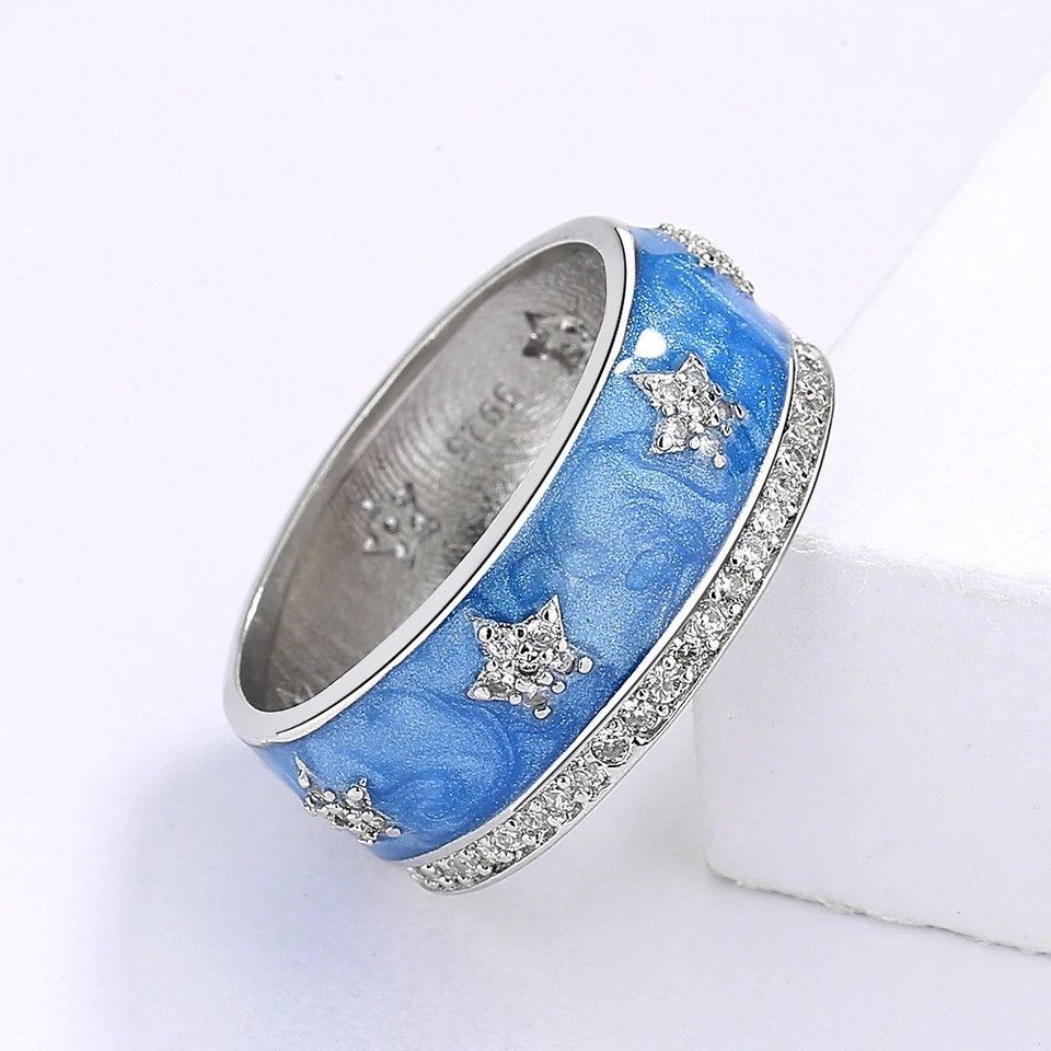 Jewelry Creative Blue Star Zircon Enamel Sparkling CZ Ring Size ONE SIZE - 1 Thumbnail