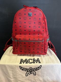 Red mcm online backpack