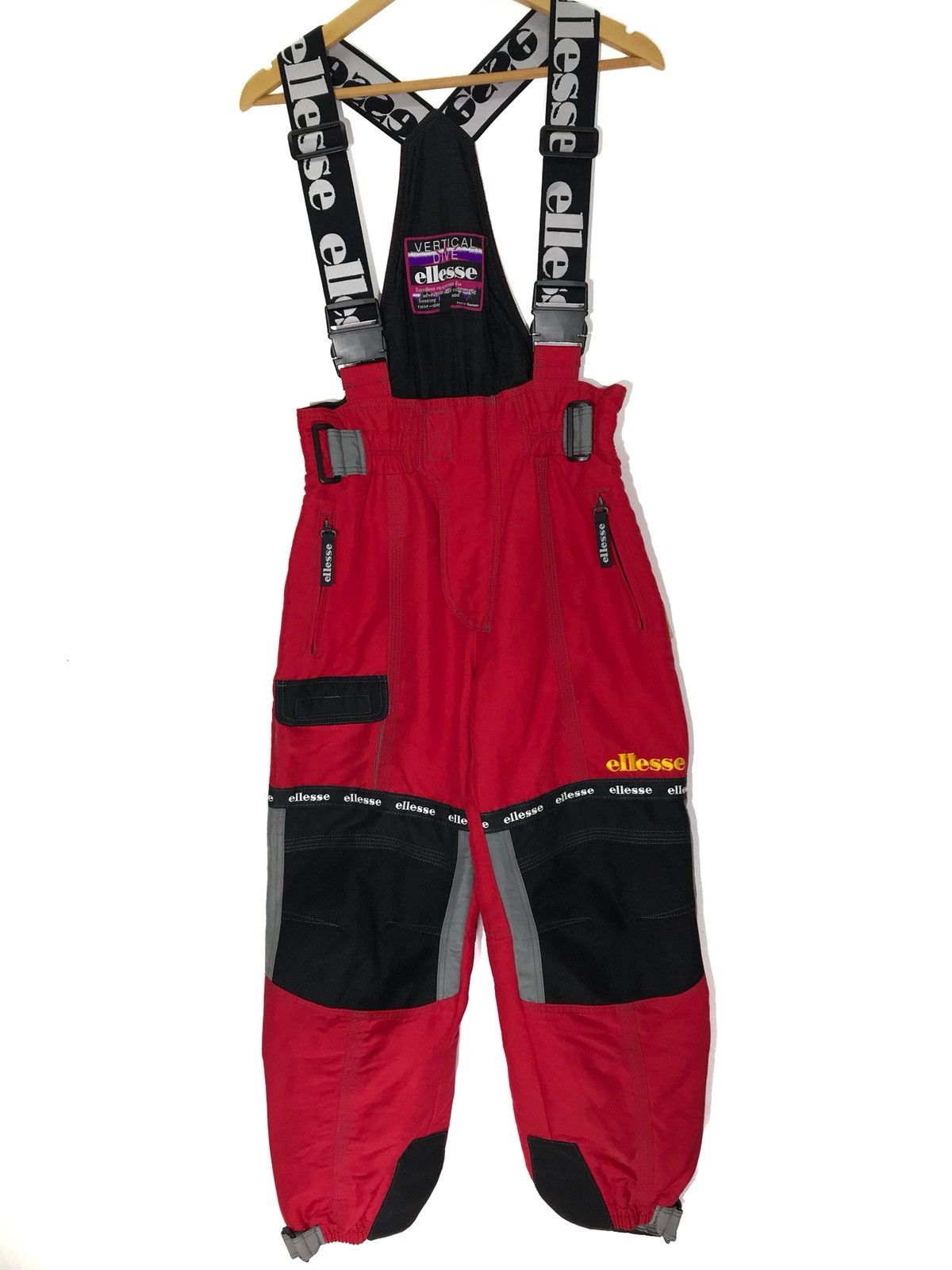 image of Ellesse Vertical Dive Big Logo Overall Ski Pant in Red Mix, Men's (Size 28)