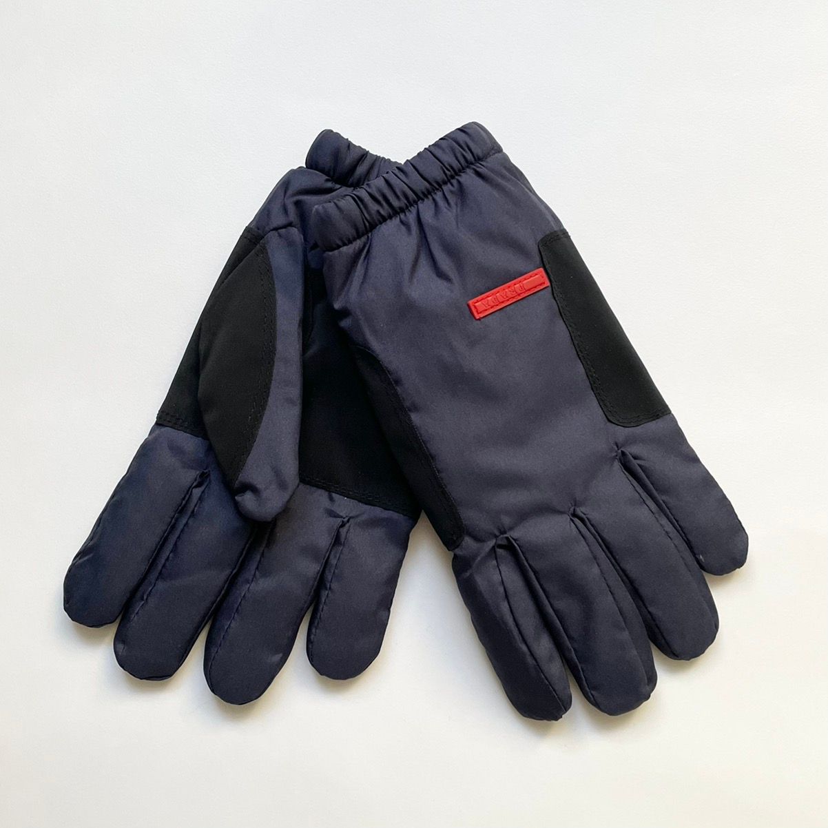 Pre-owned Prada Blue Panelled Nylon Gloves In Dark Blue