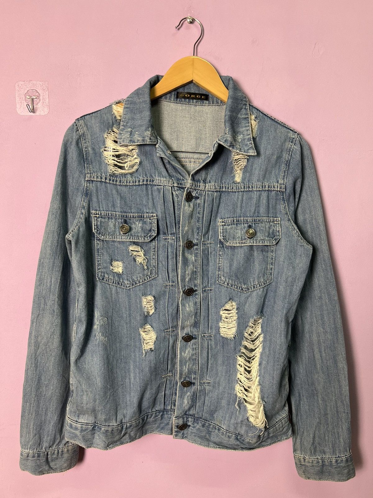 Japanese Brand 🔥Gorge Distressed Denim Shirts Size M / US 6-8 / IT 42-44 - 4 Thumbnail