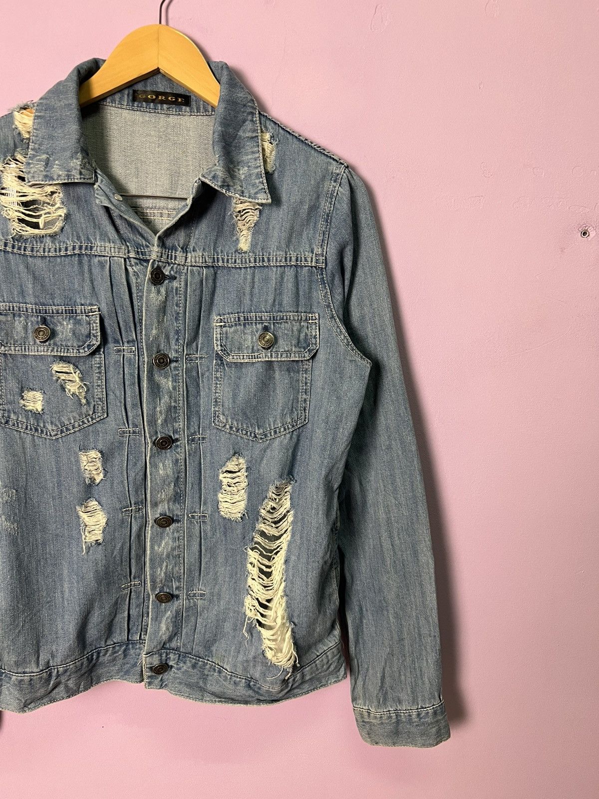 Japanese Brand 🔥Gorge Distressed Denim Shirts Size M / US 6-8 / IT 42-44 - 5 Thumbnail