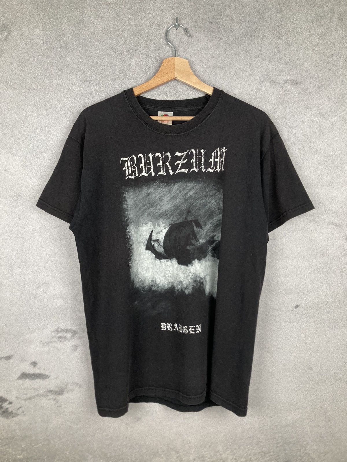 image of Band Tees x Rock T Shirt Vintage Burzum Draugen Black Metal Band T Shirt 00S, Men's (Size Large)
