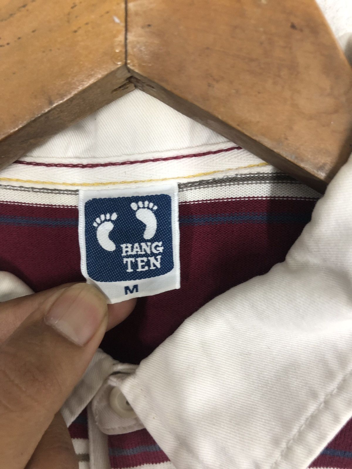 Hang Ten × Vintage Vtg Hang Ten Stripe Long Sleeve Polo Shirt Size US M / EU 48-50 / 2 - 5 Thumbnail