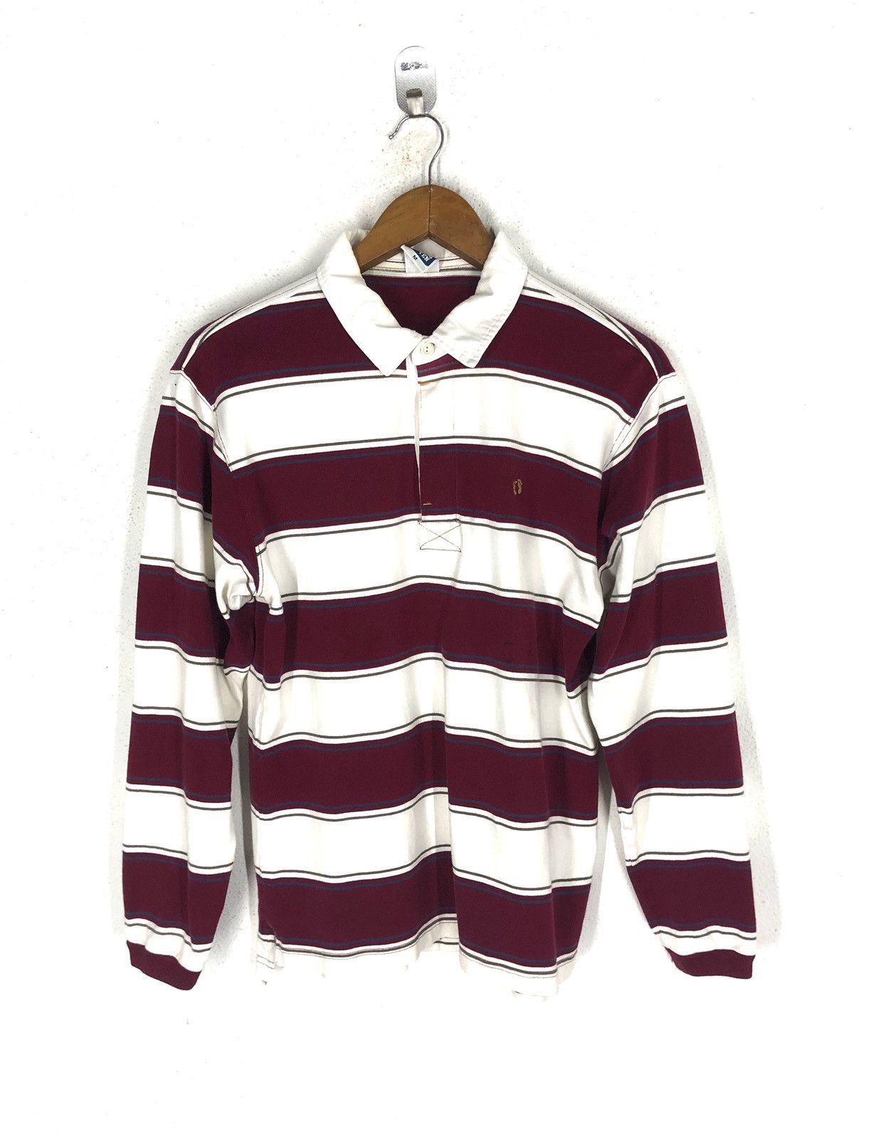 Hang Ten × Vintage Vtg Hang Ten Stripe Long Sleeve Polo Shirt Size US M / EU 48-50 / 2 - 1 Thumbnail