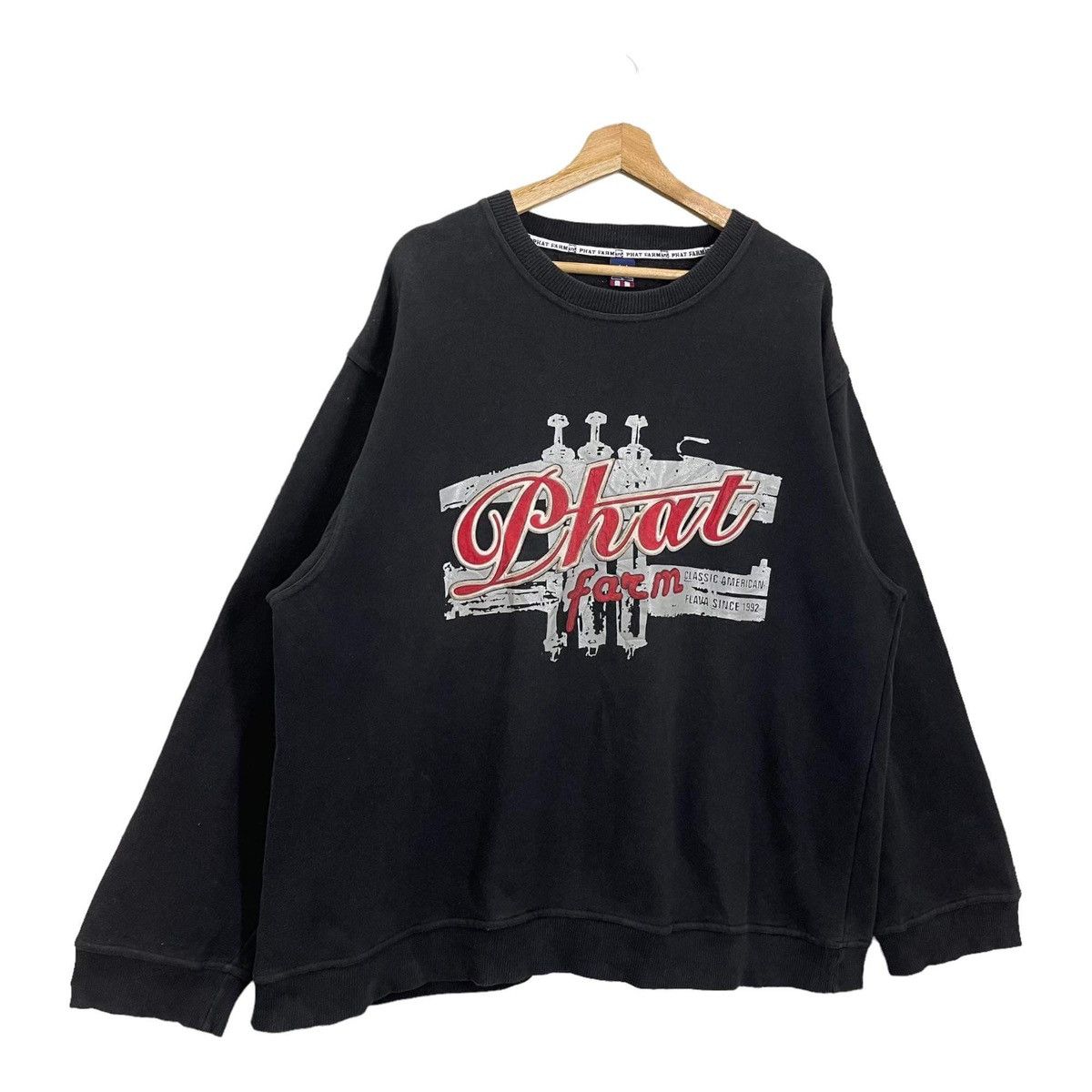 image of Japanase Brand Phat Farm Crewneck Sweatshirt Size XL in Black, Men's