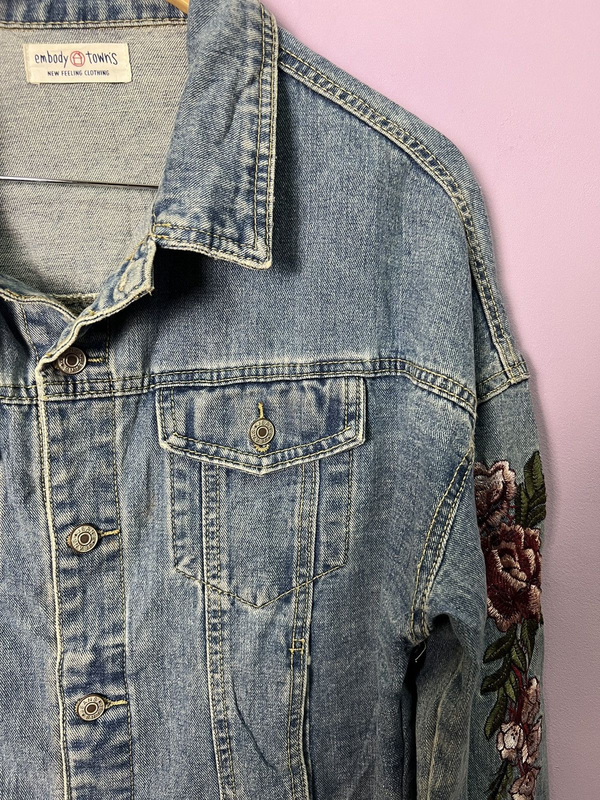 Other 🔥Cropped Flower Embroidery Denim Jacket Size L / US 10 / IT 46 - 12 Thumbnail