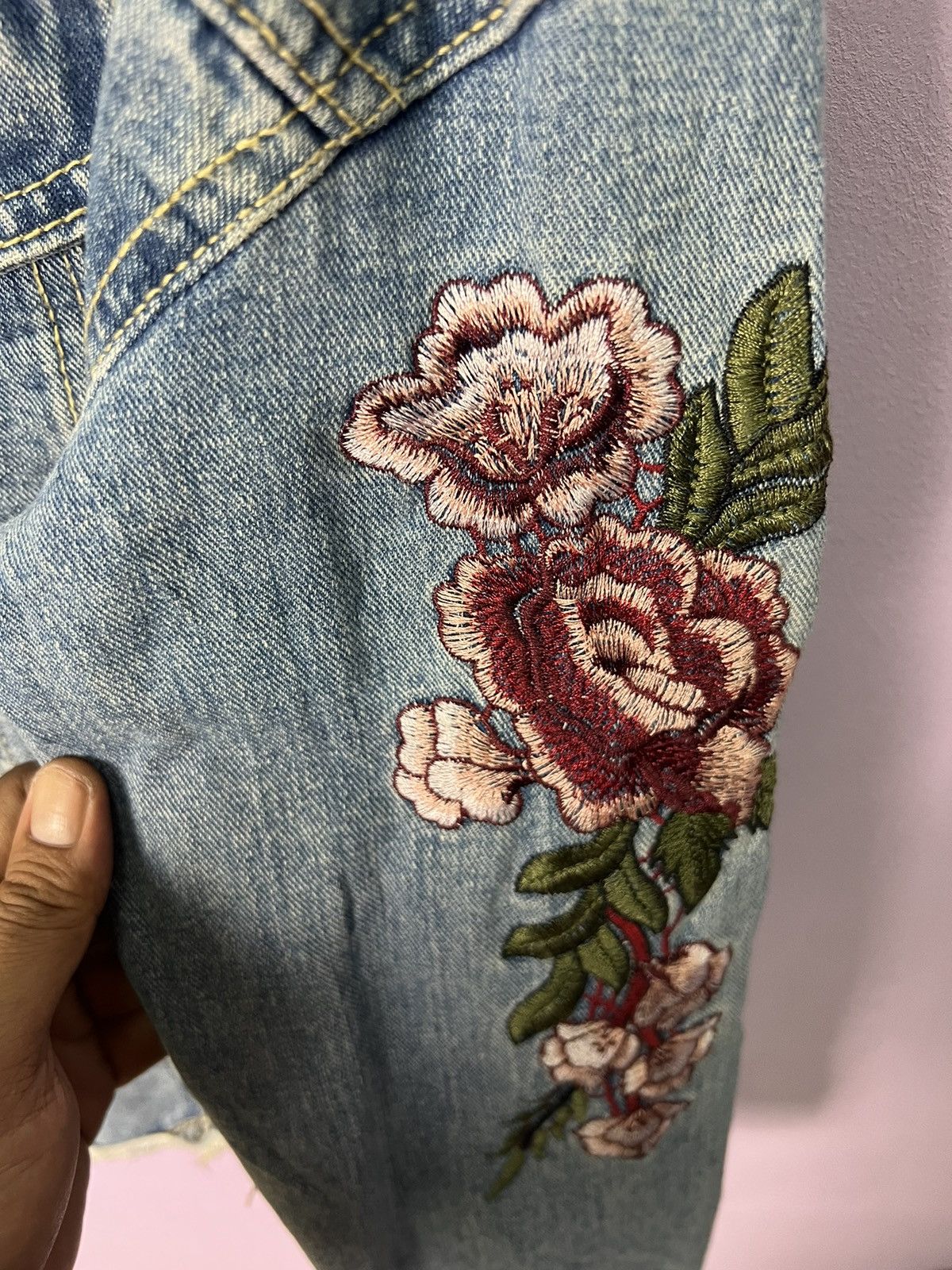 Other 🔥Cropped Flower Embroidery Denim Jacket Size L / US 10 / IT 46 - 11 Thumbnail