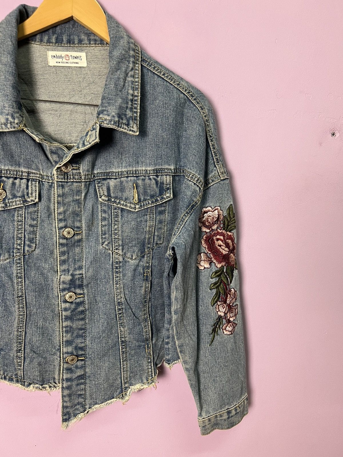 Other 🔥Cropped Flower Embroidery Denim Jacket Size L / US 10 / IT 46 - 6 Thumbnail