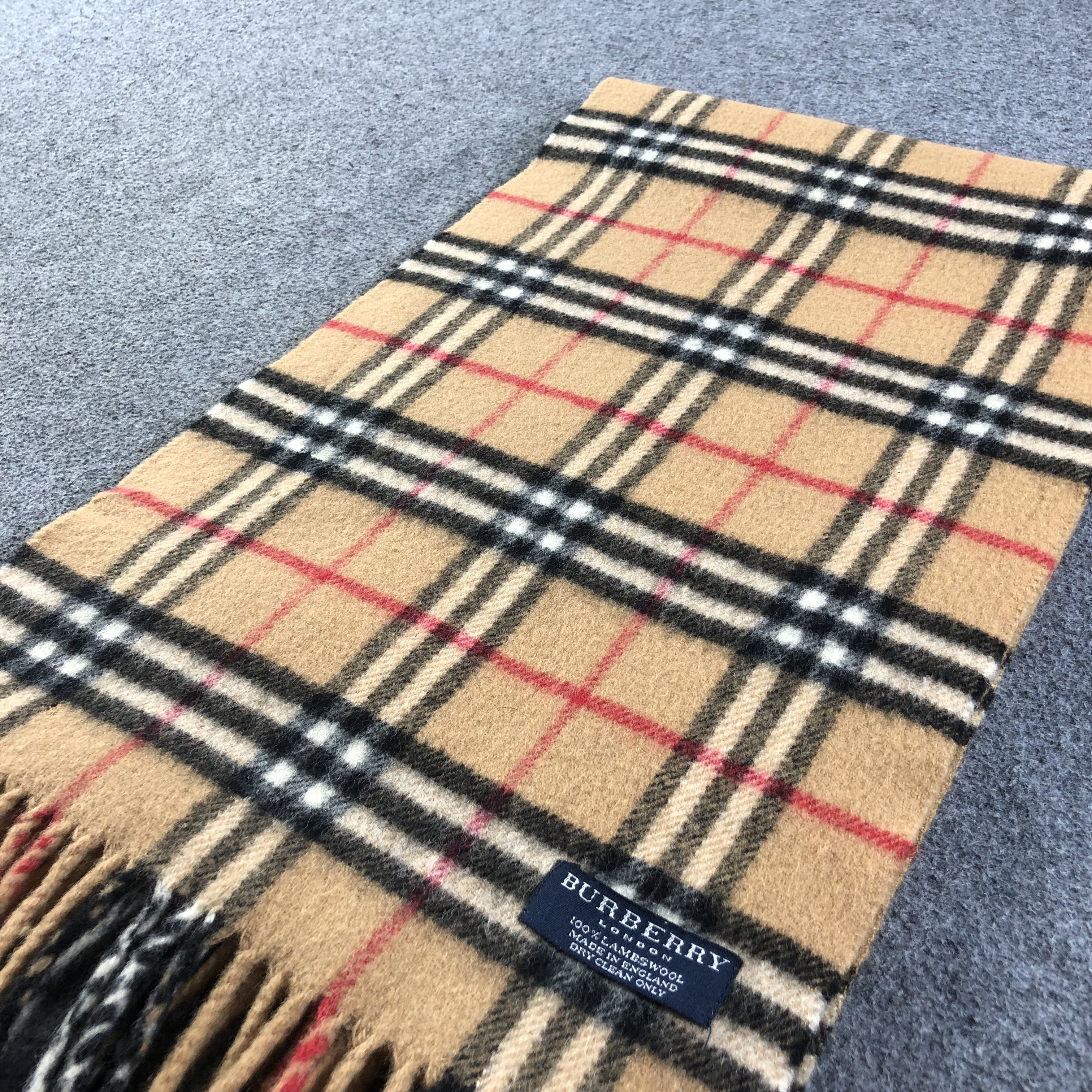 Burberry Burberrys Nova Check Tan Wool Scarf Muffler V1096 Size ONE SIZE - 2 Thumbnail