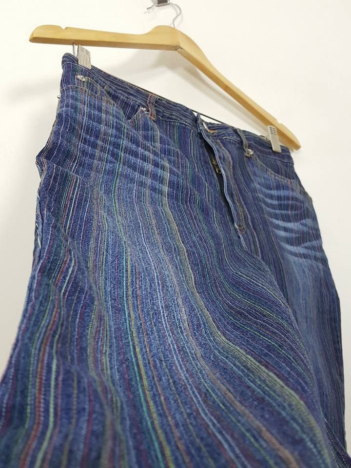 Designer × Japanese Brand Multicolour Vertical Colorway Boot Cut Stretchable Pant Size US 31 - 7 Thumbnail