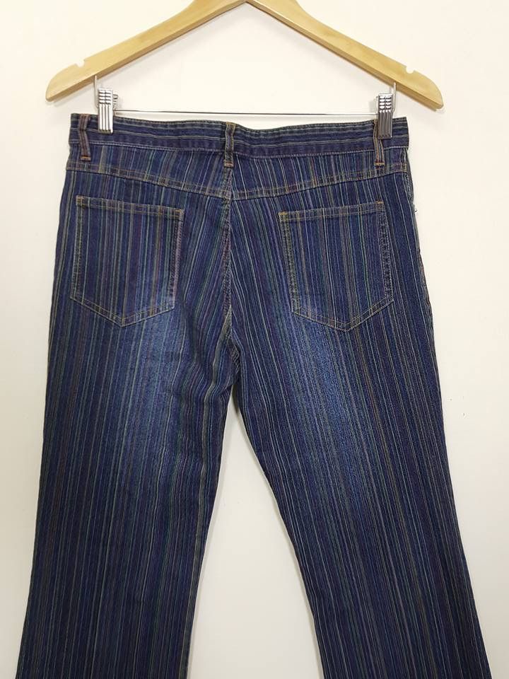 Designer × Japanese Brand Multicolour Vertical Colorway Boot Cut Stretchable Pant Size US 31 - 5 Thumbnail