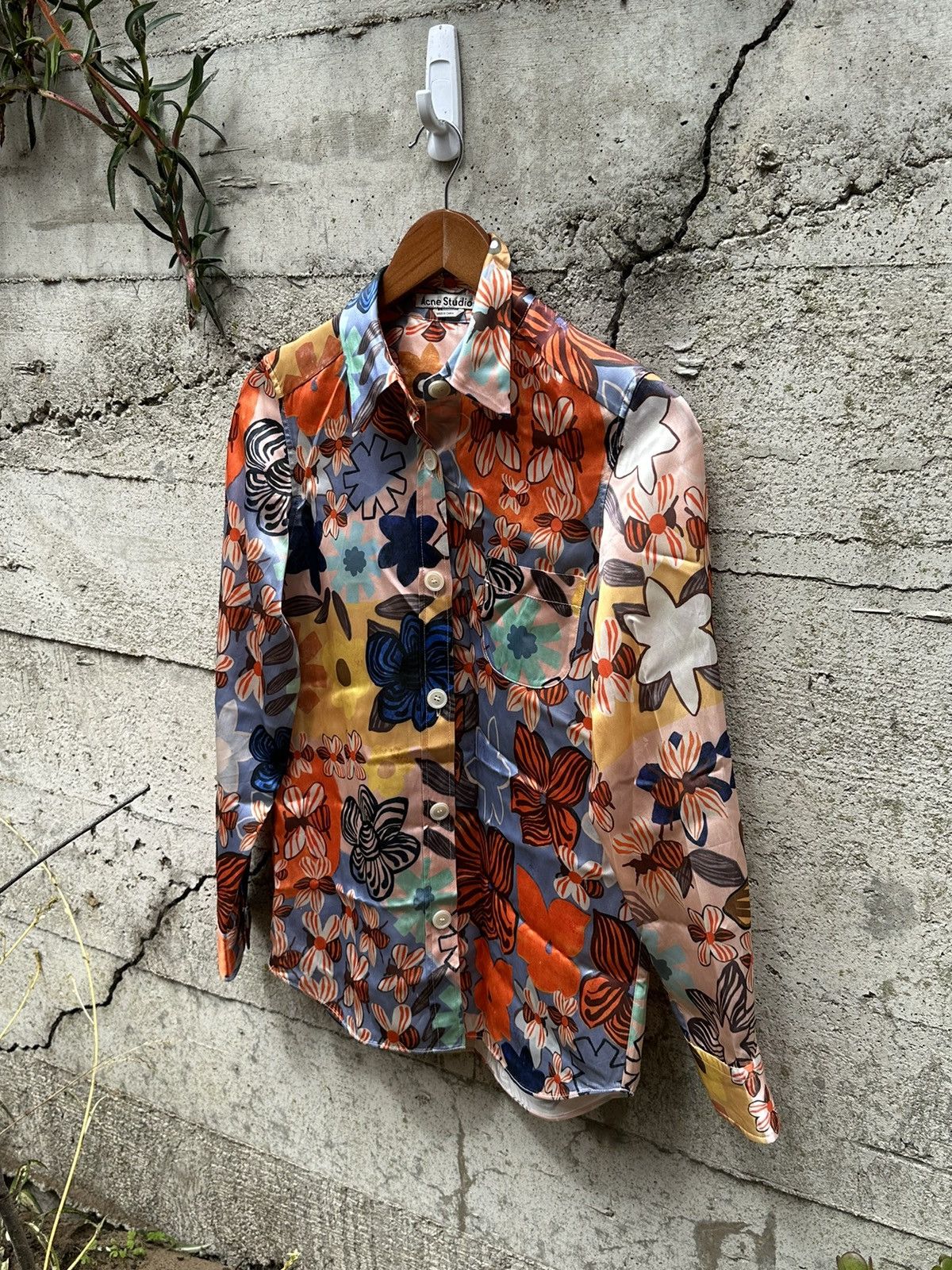 image of Grail Acne Studios Flower Forest Silk Stain Shirt, Men's (Size Small)