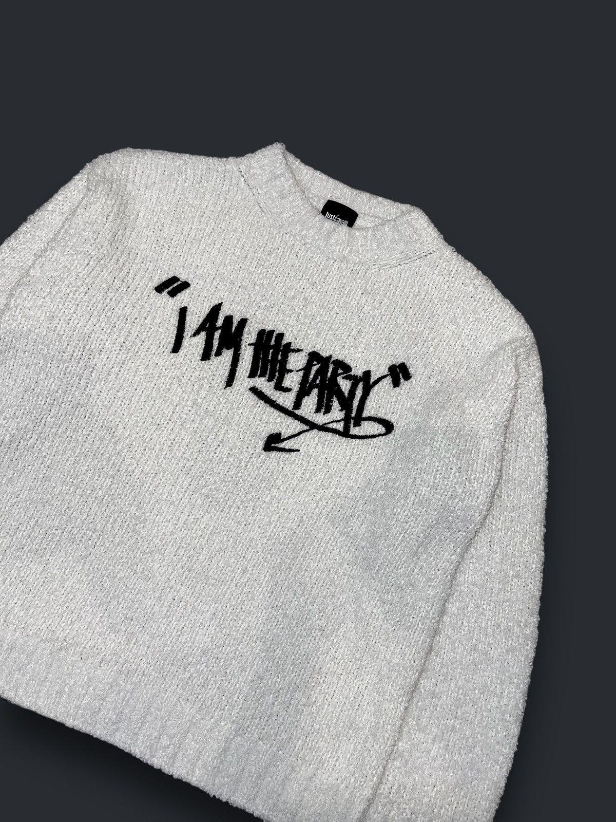 Just Cavalli SS22 Just Cavalli "I AM THE PARTY" White Knitted Sweater Size US M / EU 48-50 / 2 - 5 Thumbnail