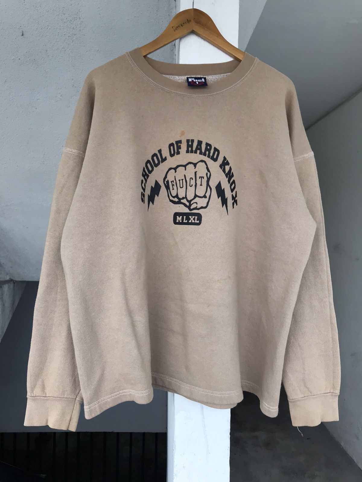 image of 90's Fuct School Of Hard Knox Crewneck in Cream, Men's (Size XL)