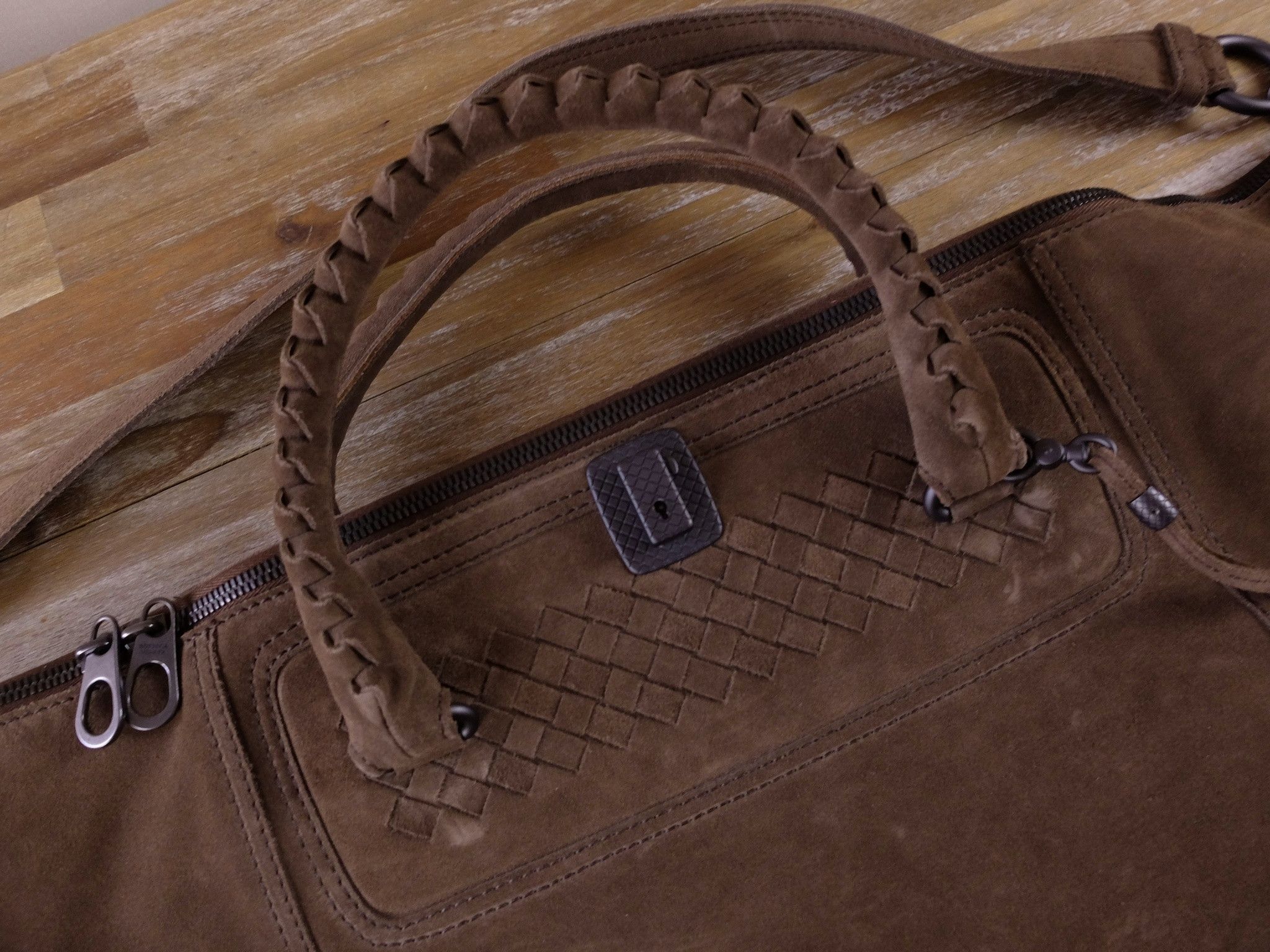Bottega Veneta BOTTEGA VENETA brown suede holdall bag intrecciato details Size ONE SIZE - 2 Thumbnail