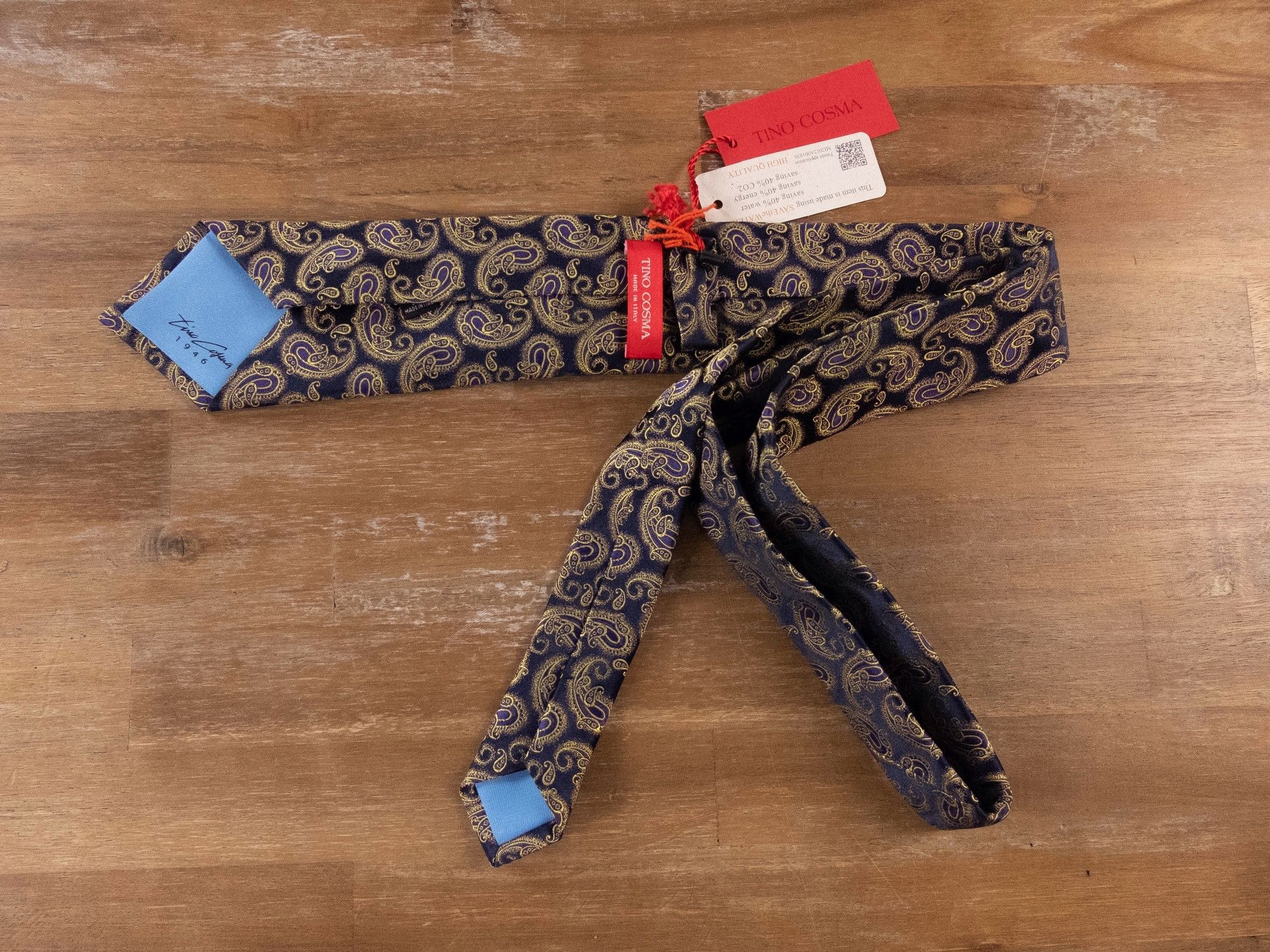 Other TINO COSMA navy blue paisley motif silk tie authentic NWT Size ONE SIZE - 2 Thumbnail