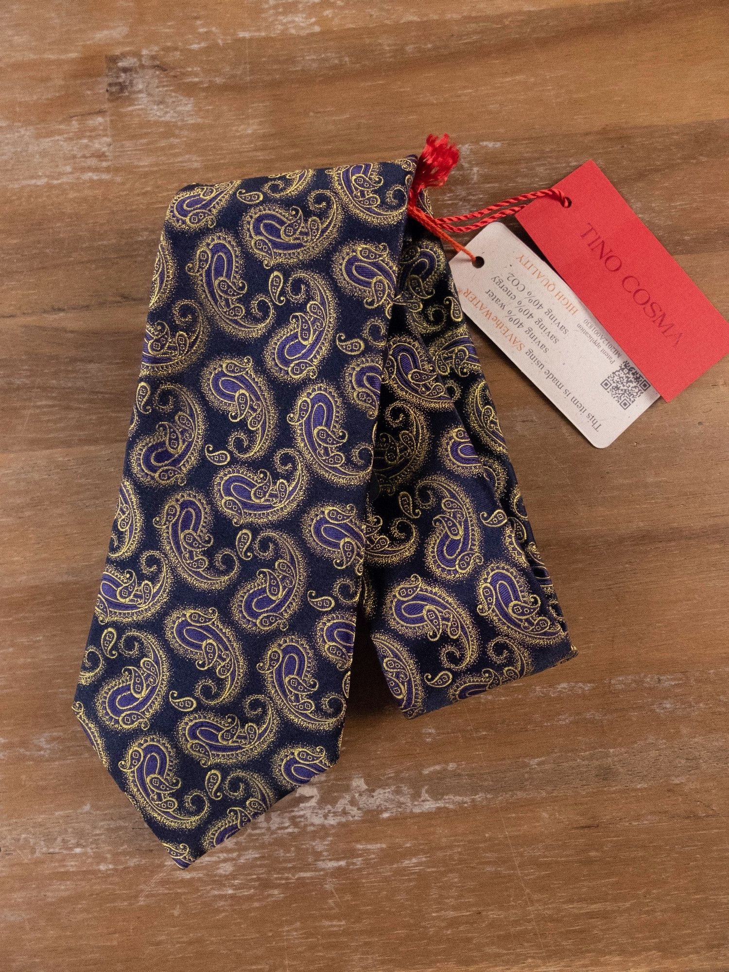 Other TINO COSMA navy blue paisley motif silk tie authentic NWT Size ONE SIZE - 1 Thumbnail