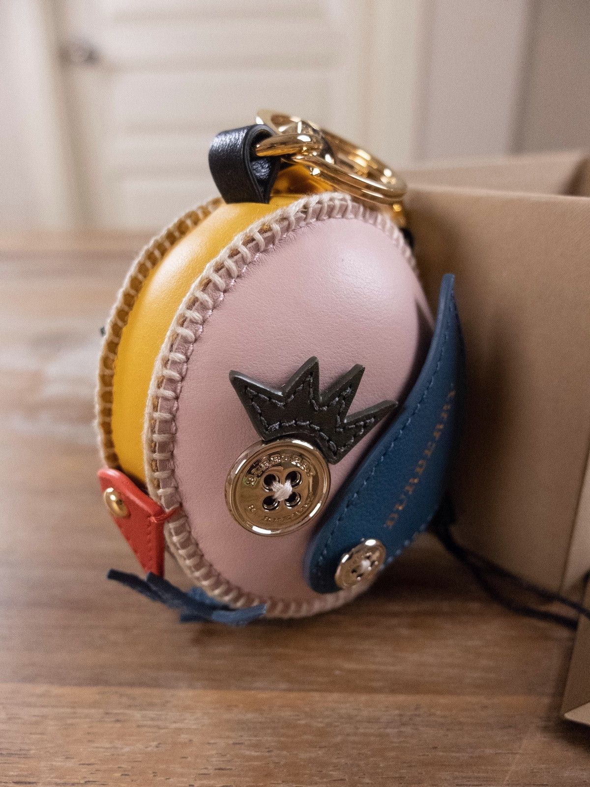 image of Burberry Leather Derek The Bird Charm Keyring Authentic in Mix, Men's