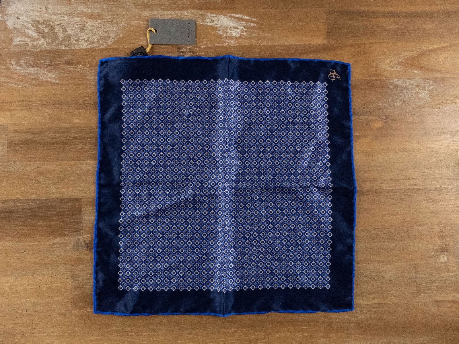 Canali CANALI navy blue geometric print silk pocket square NWT Size ONE SIZE - 1 Thumbnail