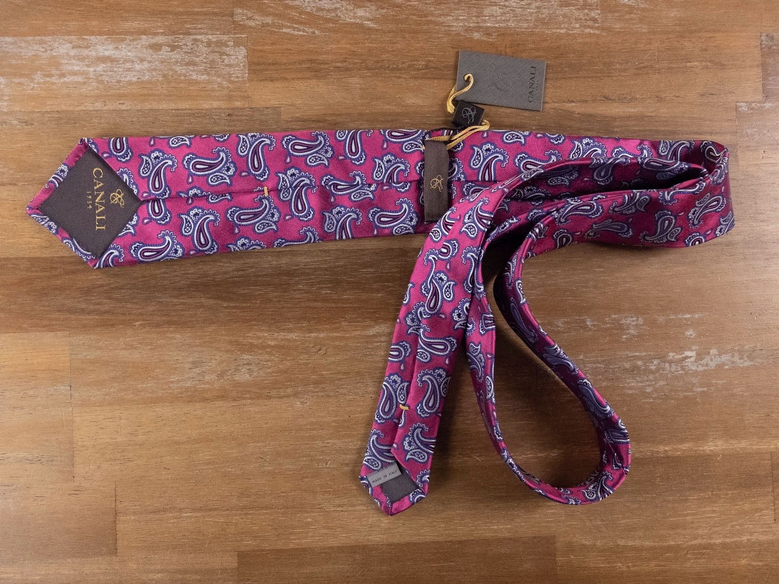 Canali CANALI pink paisley motif woven silk tie authentic NWT Size ONE SIZE - 2 Thumbnail