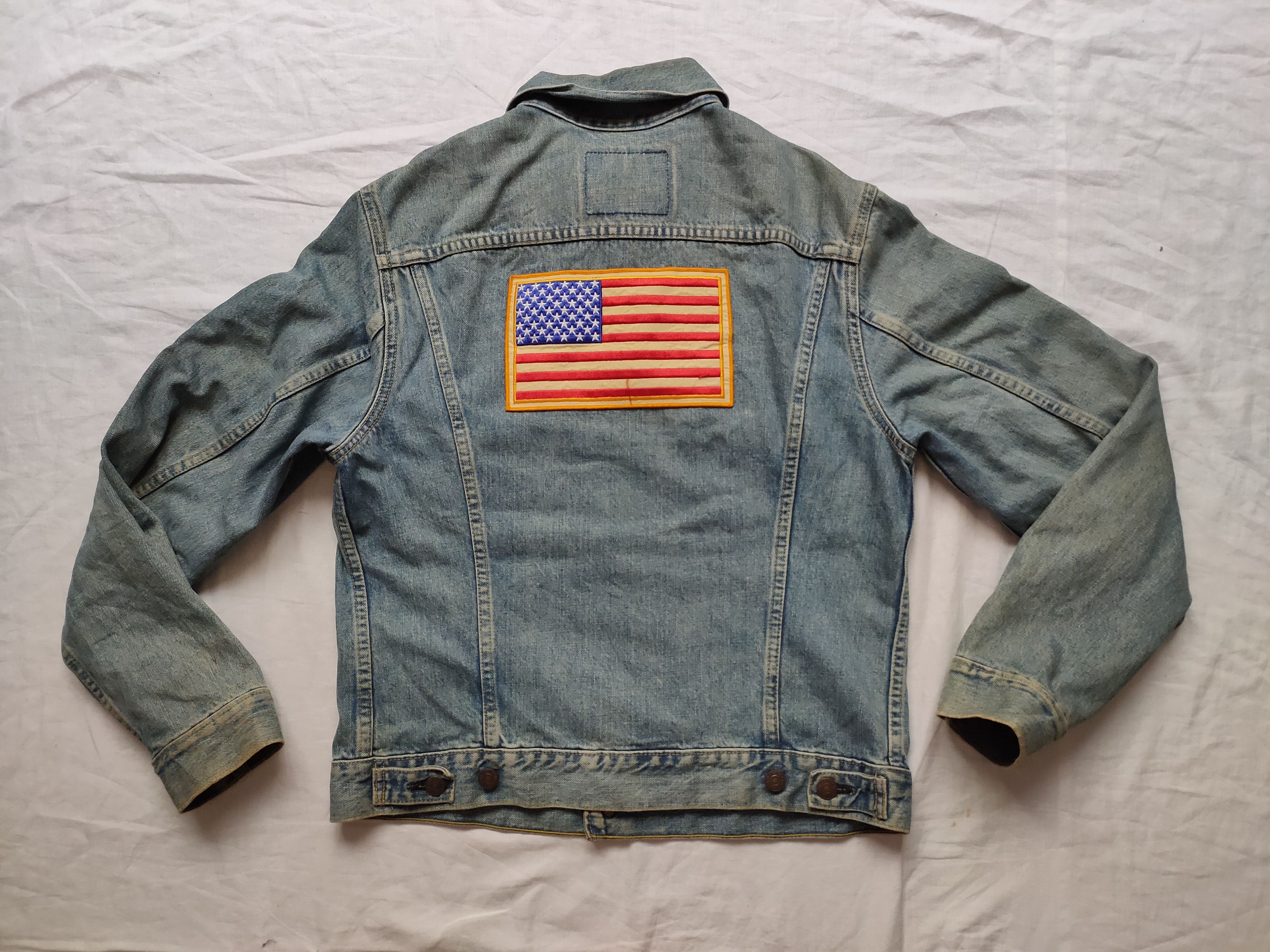 Levi's Vintage LEVIS BIG E Lot 71557 American Flag Denim Jacket Size US S / EU 44-46 / 1 - 2 Thumbnail