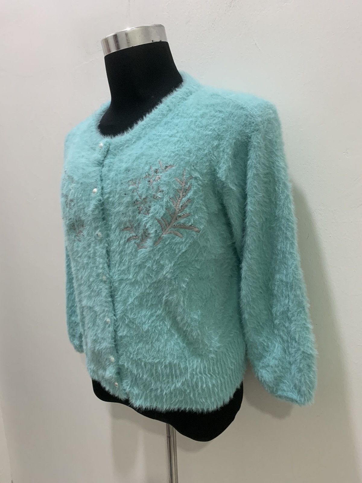 Aran Isles Knitwear × Japanese Brand HUSHUSH Embroidery Soft Fluffy Shaggy Knit Cardigan Sweater Size M / US 6-8 / IT 42-44 - 6 Thumbnail