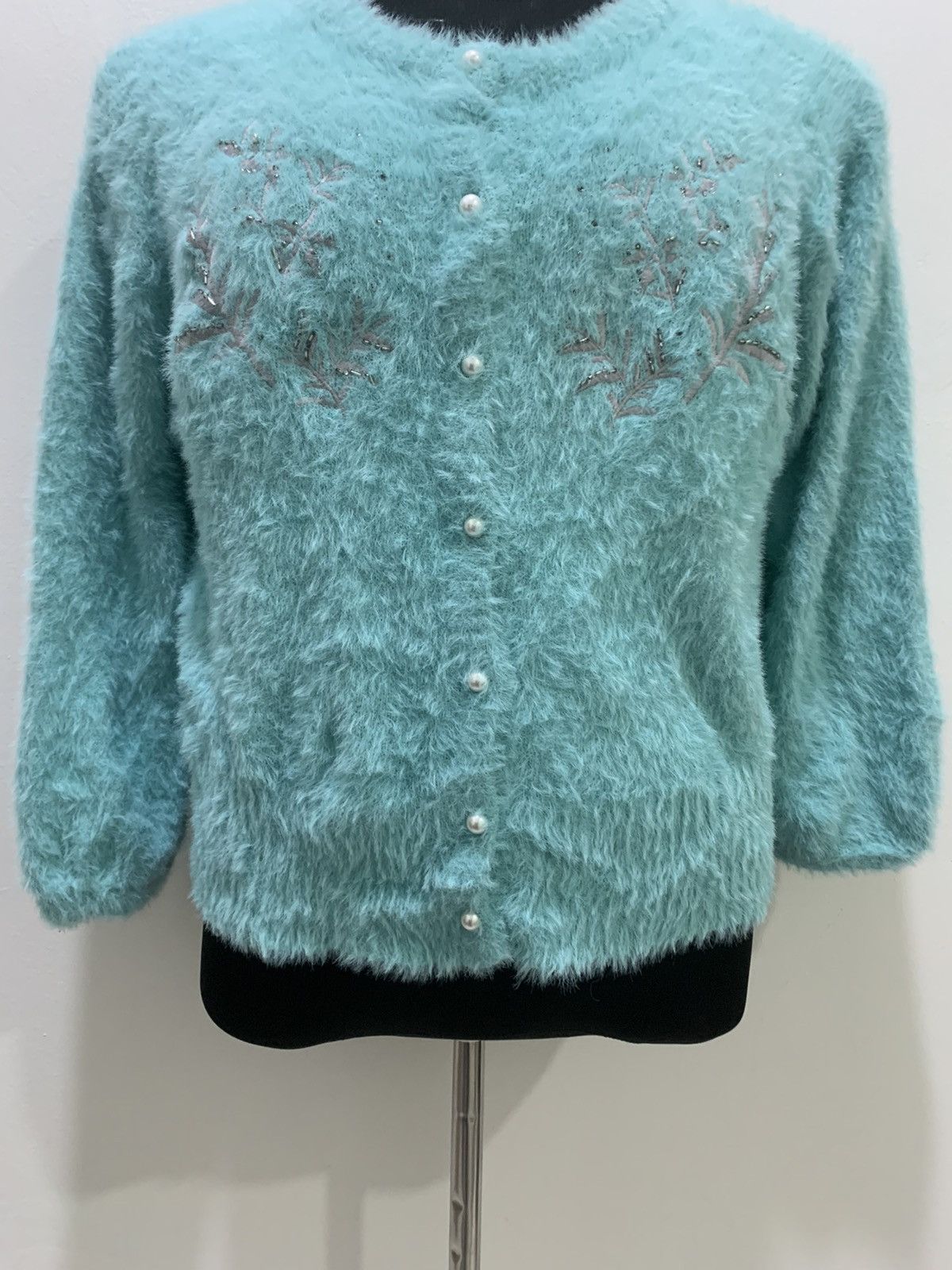 Aran Isles Knitwear × Japanese Brand HUSHUSH Embroidery Soft Fluffy Shaggy Knit Cardigan Sweater Size M / US 6-8 / IT 42-44 - 4 Thumbnail