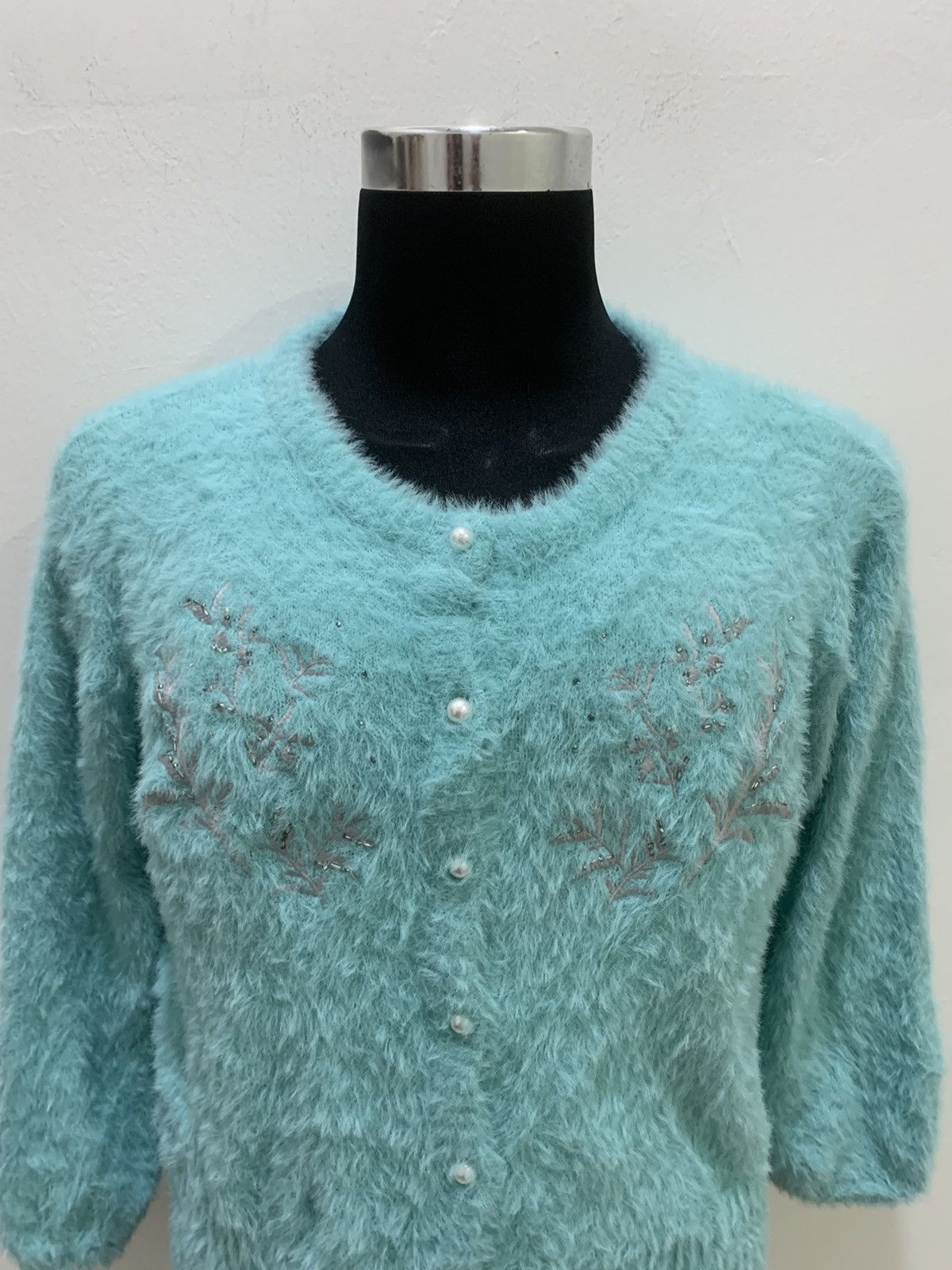 Aran Isles Knitwear × Japanese Brand HUSHUSH Embroidery Soft Fluffy Shaggy Knit Cardigan Sweater Size M / US 6-8 / IT 42-44 - 3 Thumbnail