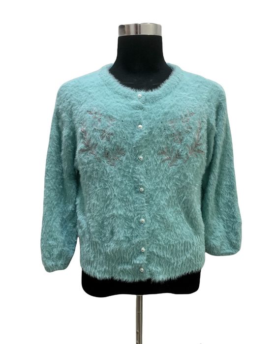 Cardigan HUSHUSH Embroidery Soft Fluffy Shaggy Knit Cardigan