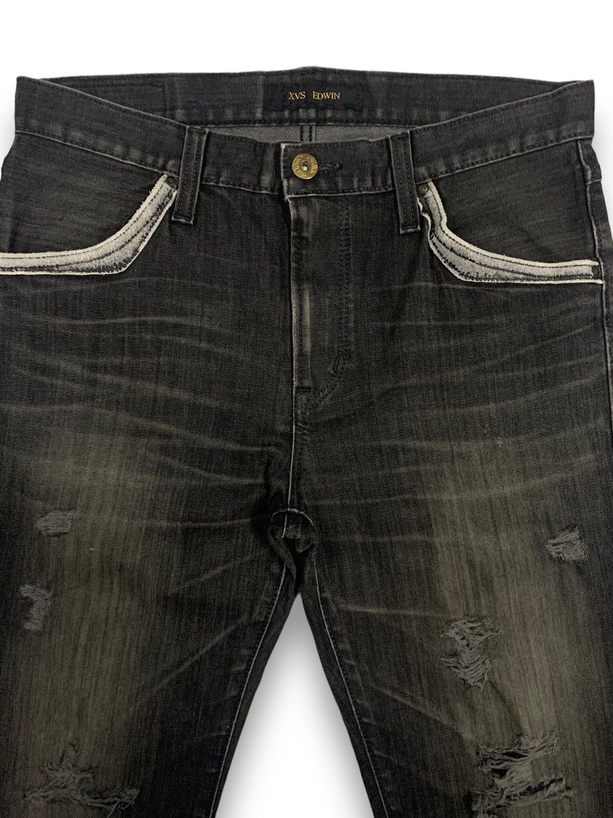 Edwin Vintage Edwin XVS Black Faded Loose Fit Distressed Jeans Size US 33 - 3 Thumbnail