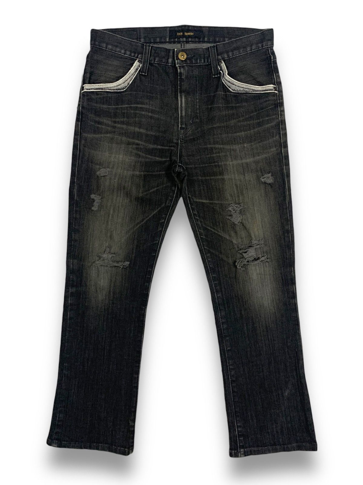 Edwin Vintage Edwin XVS Black Faded Loose Fit Distressed Jeans Size US 33 - 1 Thumbnail