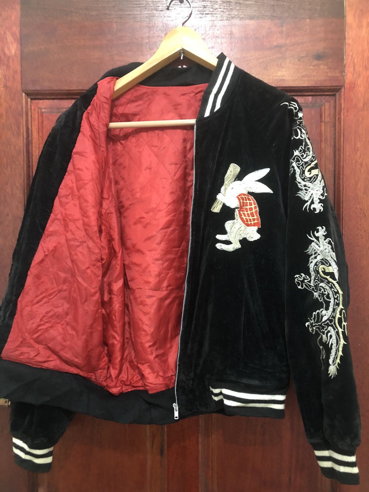 Japanese Brand Rare 🔥Sukajan Dragon Moon Rabbits Embroidery Suede Jacket Size US M / EU 48-50 / 2 - 3 Thumbnail