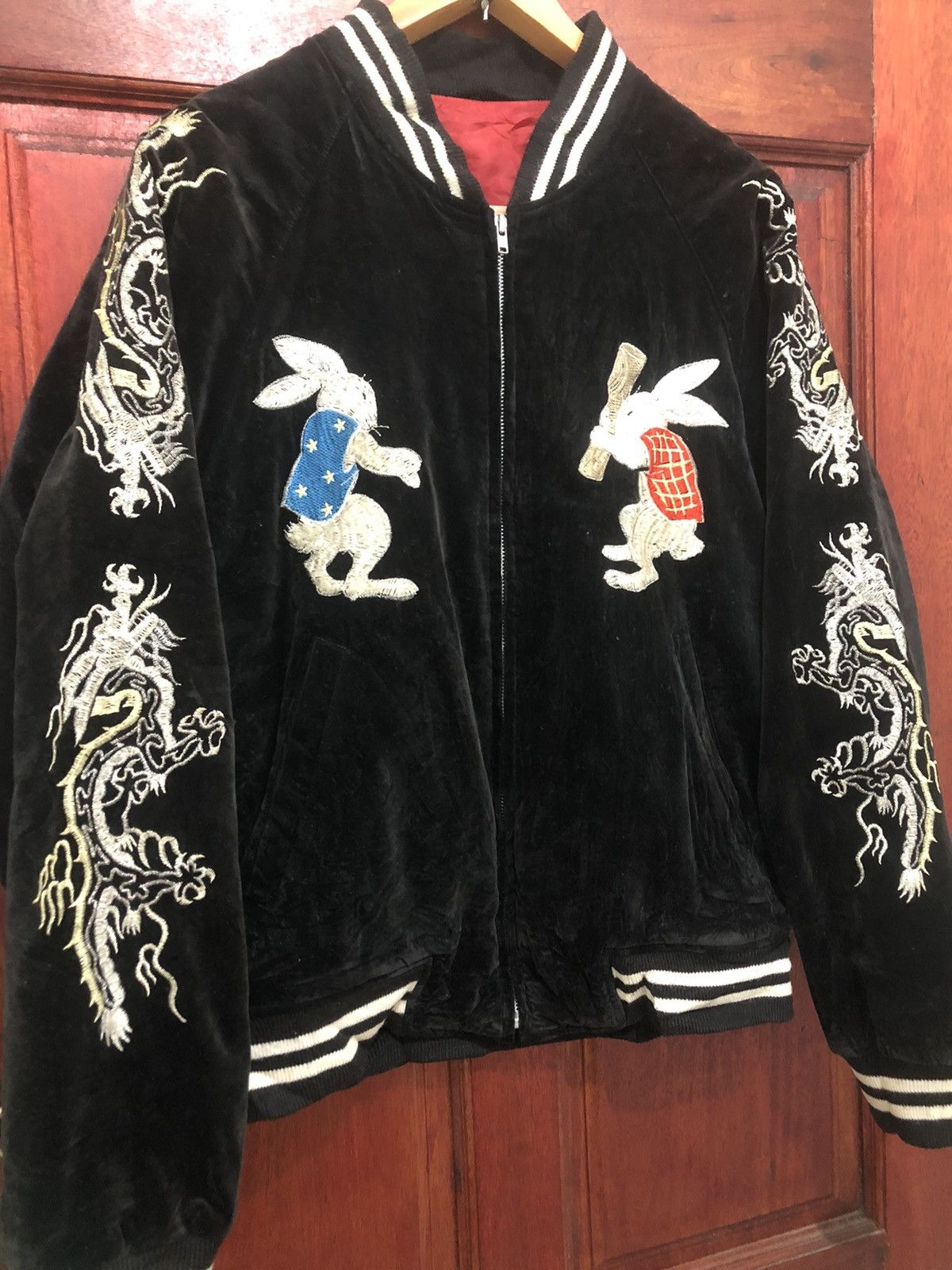 Japanese Brand Rare 🔥Sukajan Dragon Moon Rabbits Embroidery Suede Jacket Size US M / EU 48-50 / 2 - 4 Thumbnail