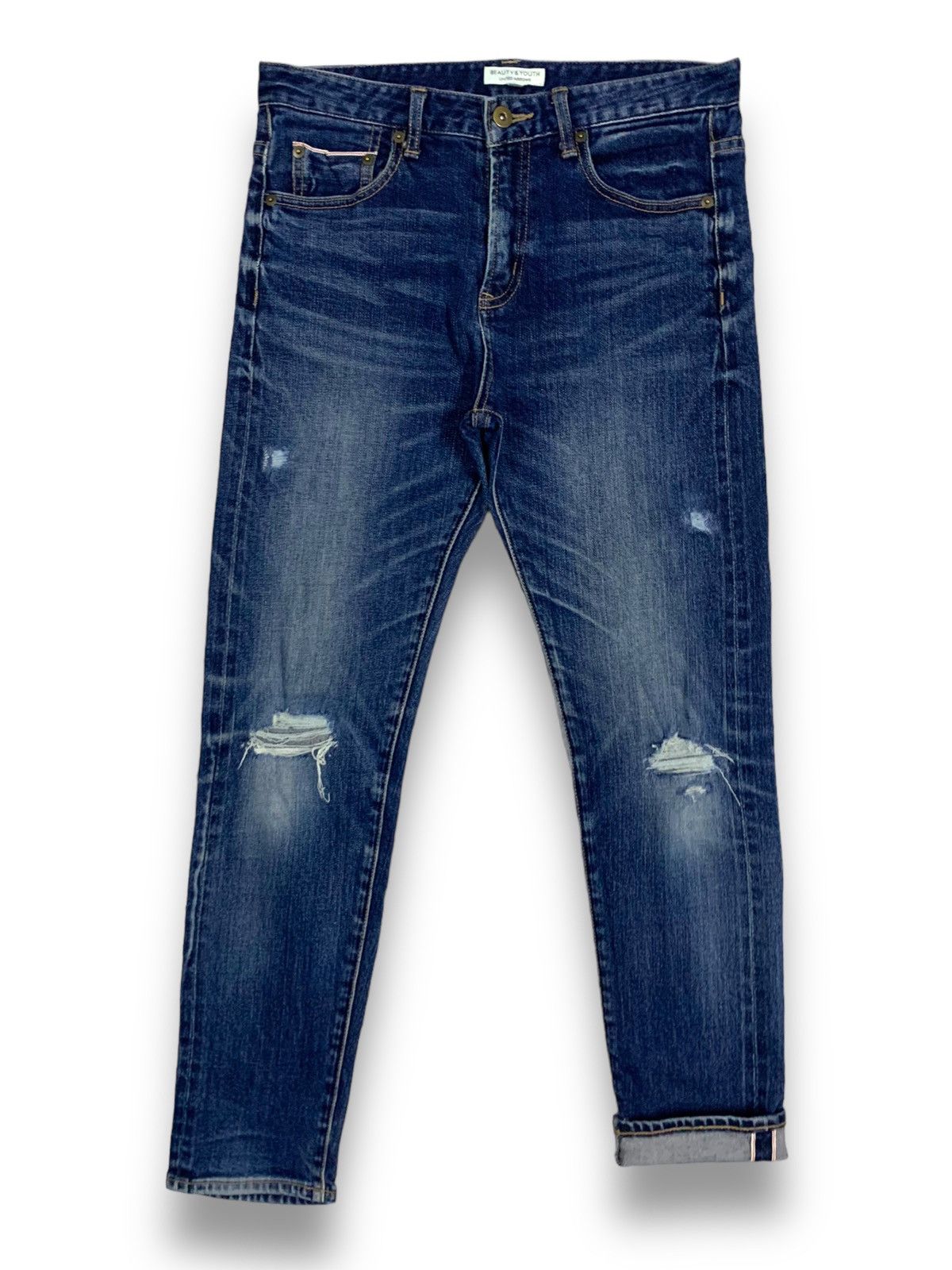 image of United Arrows X Beauty&youth Selvedge Distressed Jeans in Blue, Men's (Size 30)