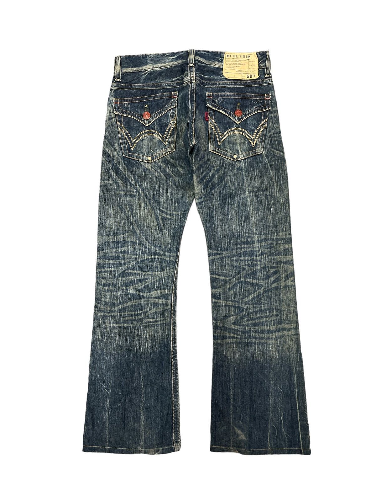 Japanese Brand FLARED💥EDWIN 503 DISTRESSED DENIM PANT Size US 30 / EU 46 - 6 Thumbnail
