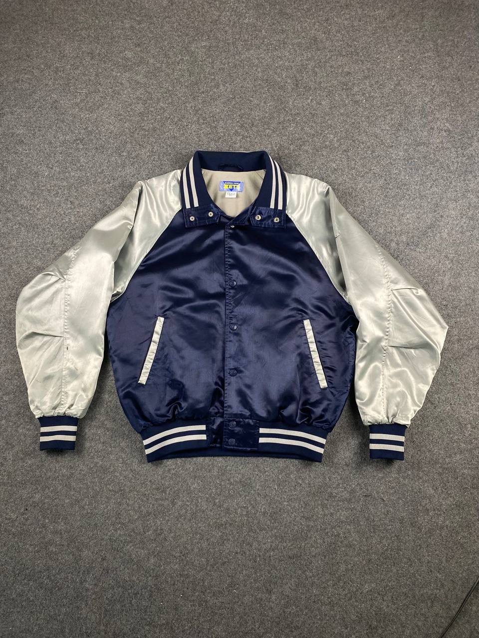 image of Vintage Zett Baseball Jacket Two Tone Nice Design in Blue Grey, Men's (Size Large)